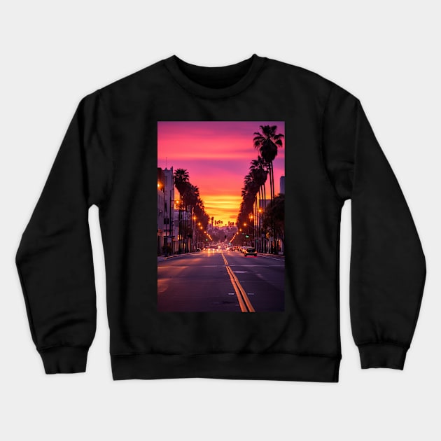 city in the evening hours Crewneck Sweatshirt by Maverick Media